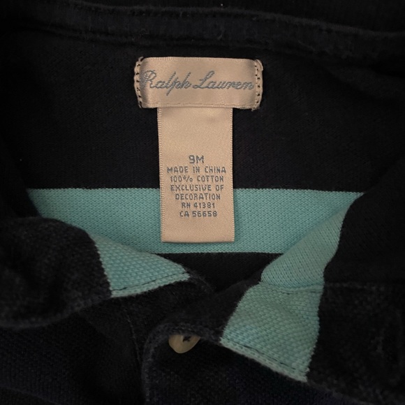 Baby👶🏼Boys👦🏻Navy Blue & Mint Green Cotton Mesh Polo🏇Shortall Sz 9M - Picture 6 of 6